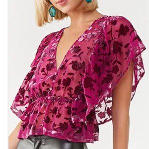 Sheer Mesh Velvet Floral Top